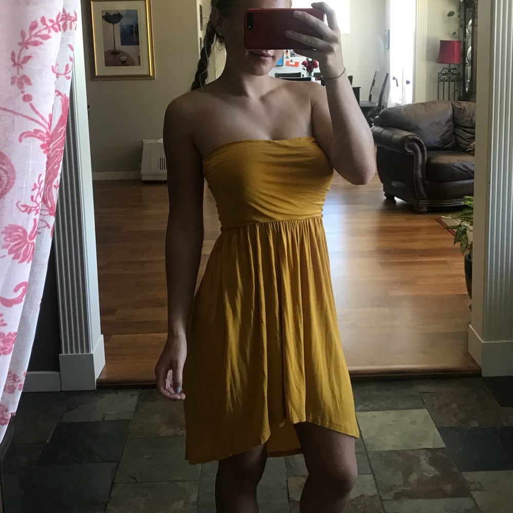Strapless High Low Mustard Dress